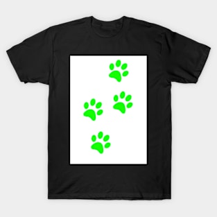 Light Green Pawprints on White T-Shirt